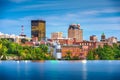 Manchester, New Hampshire, USA Skyline on the Merrimack River Royalty Free Stock Photo