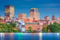 Manchester, New Hampshire, USA Skyline on the Merrimack River Royalty Free Stock Photo