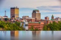 Manchester, New Hampshire, USA Skyline on the Merrimack River Royalty Free Stock Photo