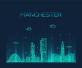 Manchester skyline big city England vector linear