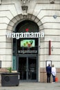 Wagamama logo above the entrance to restaurant in the city of Manchester, UK
