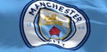 Fabric background with the Manchester City Flag waving