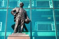 Sir Matt Busby Bronze statue at Old Trafford stadium in Manchester, UK