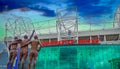 The United Trinity bronze sculpture at Old Trafford Stadium in Manchester, UK. Manchester United