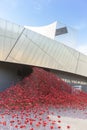 Red ceramic poppies memorial outside the IWM North.