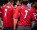 Manchester united fans outsite old trafford Royalty Free Stock Photo