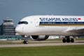 Close view of the front of a Singapore Airlines Airbus A350