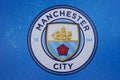 MANCHESTER, UNITED KINGDOM - JULY 13, 2022: The Logo of Manchester City Football Club at the stadium, Manchester, UK Royalty Free Stock Photo