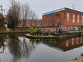 Atmospheric scene of the restored Victorian canal system in Castlefield area of Manchester