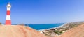 Mancora Beach panorama with lighthouse, Peru Royalty Free Stock Photo