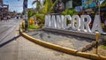 Mancora, Peru - April 18, 2019: Sign welcoming visitors to the beach town of Mancora Royalty Free Stock Photo