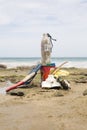 Garbage in the beach. Different objects. Littering the sand coast of Peru.