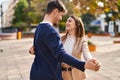 Mand and woman couple smiling confident dancing at park Royalty Free Stock Photo