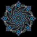 Mandala Aboriginal dot painting tribal vector design, decorative boho style Australian dot art pattern in white and blue on black