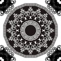 Mandala. Ancient round ornament. Vector black seamless pattern pattern on white background. Floral mandala with greek key meander Royalty Free Stock Photo