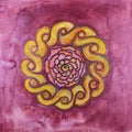 Mandala art deco rose with celtic braid on a pink background.