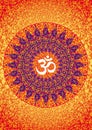 Mandala. Aum sign in a halo of fine lines and openwork ornament. Spiritual symbol.