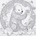 mandala, baby polar bear on white background, clean line art