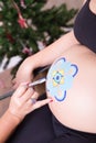 Mandala Belly Painting in Christmas Royalty Free Stock Photo