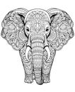 Mandala, black and white illustration for coloring animals, elephant.