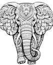 Mandala, black and white illustration for coloring animals, elephant.