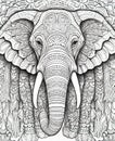 Mandala, black and white illustration for coloring animals, elephant.