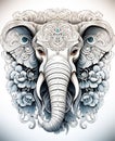 Mandala, black and white illustration for coloring animals, elephant.