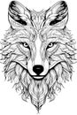 Mandala, black and white illustration for coloring animals, wolf.