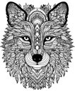 Mandala, black and white illustration for coloring animals, wolf.