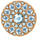 Mandala with blue gems. Round pattern