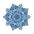 Mandala blue line flower on white background