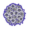 Mandala Bouquet of cornflowers on a blue background for postcards, invitations and decorating things. Vector illustration Royalty Free Stock Photo