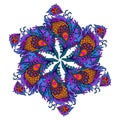 Mandala of the bright feathers of birds. Kaleidoscope, decorative feathers in modern style