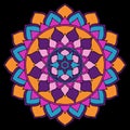 Mandala Bright Orange, Purple, Pink, Blue on Black Oriental Ornament