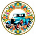 Mandala circle antique retro hauling pickup family travel