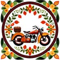 Mandala circle antique tour motorcycle freedom luggage lifestyle Royalty Free Stock Photo