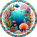 Mandala circle aquarium fish tropical coral