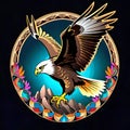 Mandala circle bald eagle predator osprey flying landing Royalty Free Stock Photo