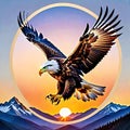 Mandala circle bald eagle talons evening flight