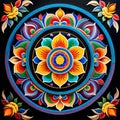 Mandala circle buddhism colored sand floral circular design