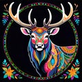 Mandala circle bull Elk antlers artistic painting