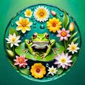 Mandala circle green frog lily pad pond water Royalty Free Stock Photo