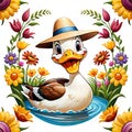 Mandala circle happy farm duck swimming pond Royalty Free Stock Photo