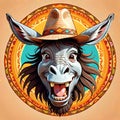 Mandala circle hilarious happy donkey horse face portrait