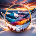 Mandala circle mountain snowcap evening color Royalty Free Stock Photo