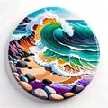 Mandala circle ocean shore breaking wave rocks