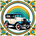 Mandala circle old retro family touring car deluxe model