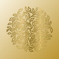 Mandala circle pattern. Round tree leaves gold ornament. Vector illustration.