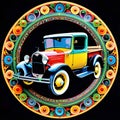 Mandala circle pickup old retro jalopy family hippie transportation