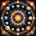 Mandala circle planets revolving sun solar system